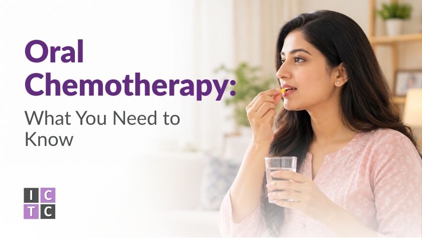 AI gen image of a women taking chemotherapy tablets